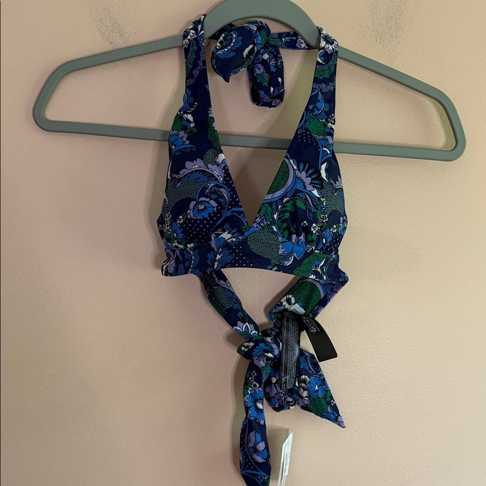 Amazon Essentials Blue Green Floral Halter Bikini Top